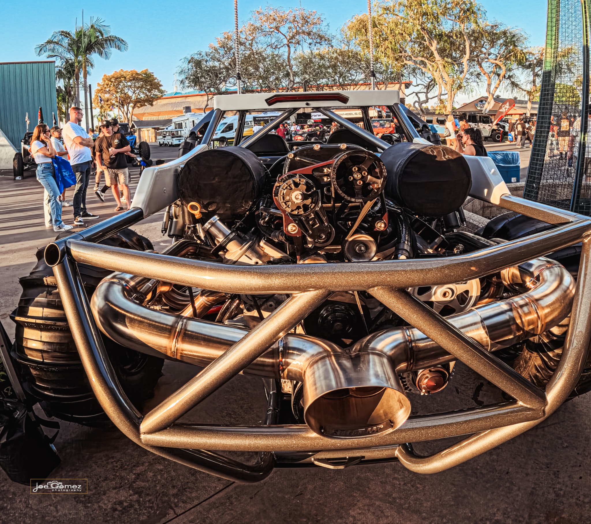 Exposed engine and rear components of the Midnight Ace sand rail